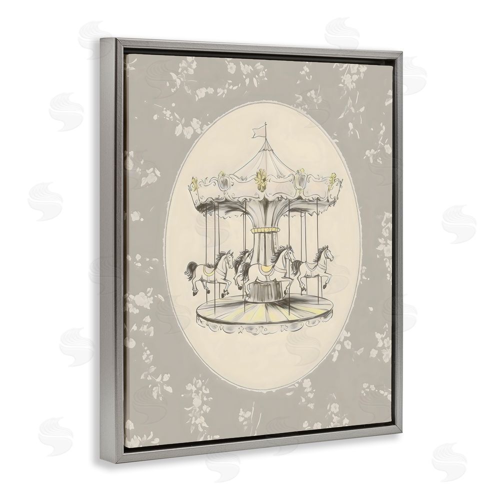 Arlington Prints Gentle Floral Carousel Gray Floating Frame Canvas Wall Art