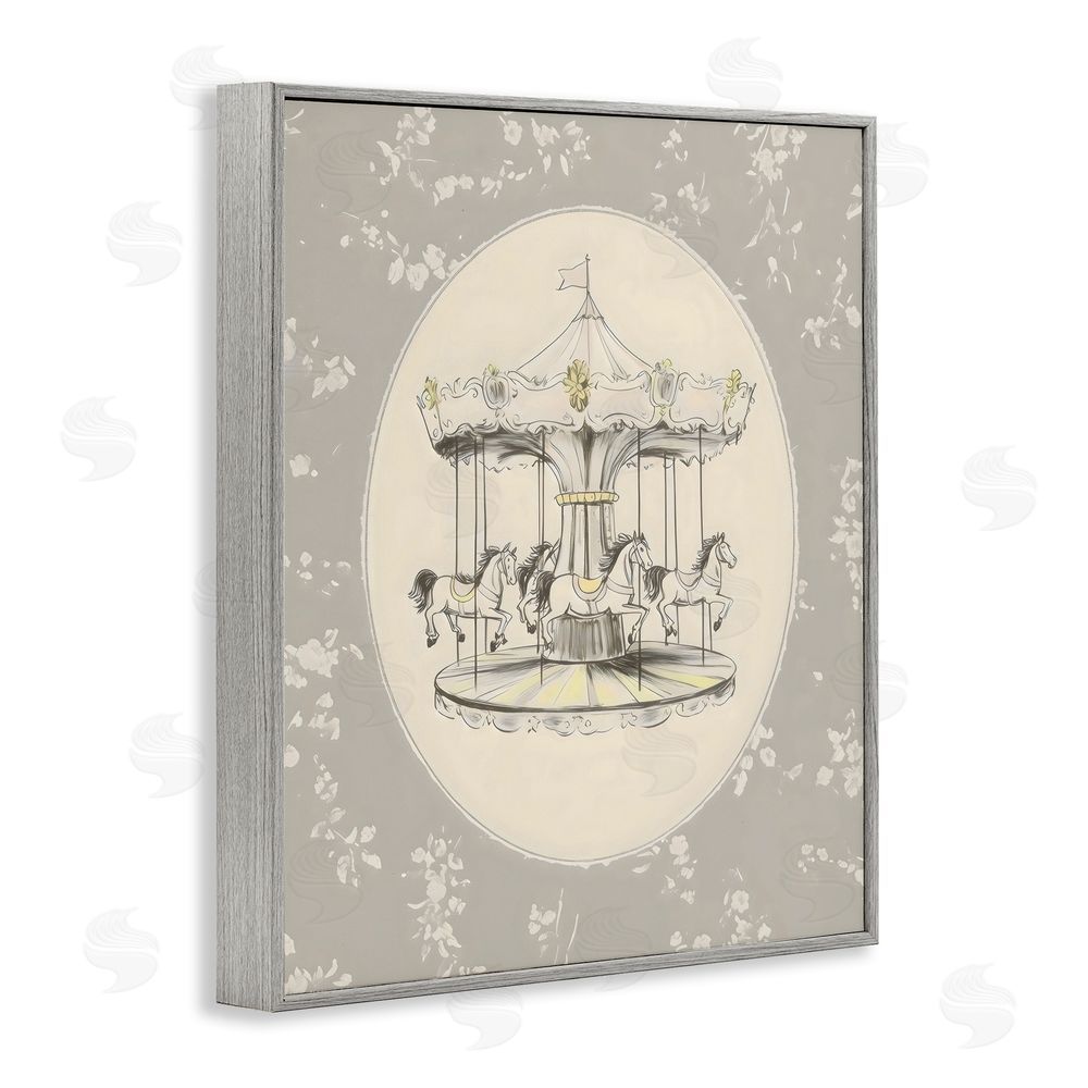 Arlington Prints Gentle Floral Carousel Gray Framed Giclee Wall Art Print