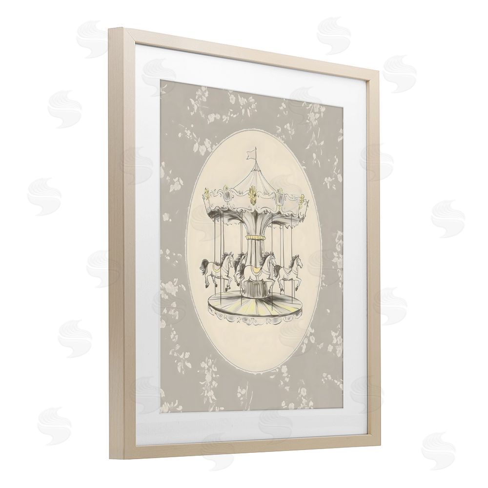 Arlington Prints Gentle Floral Carousel Brown Framed Print Under Glass with Mat Wall Art