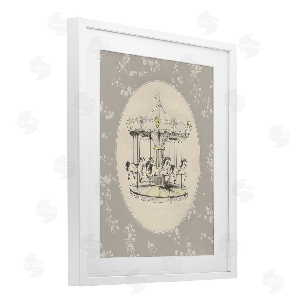 Arlington Prints Gentle Floral Carousel White Framed Print Under Glass with Mat Wall Art