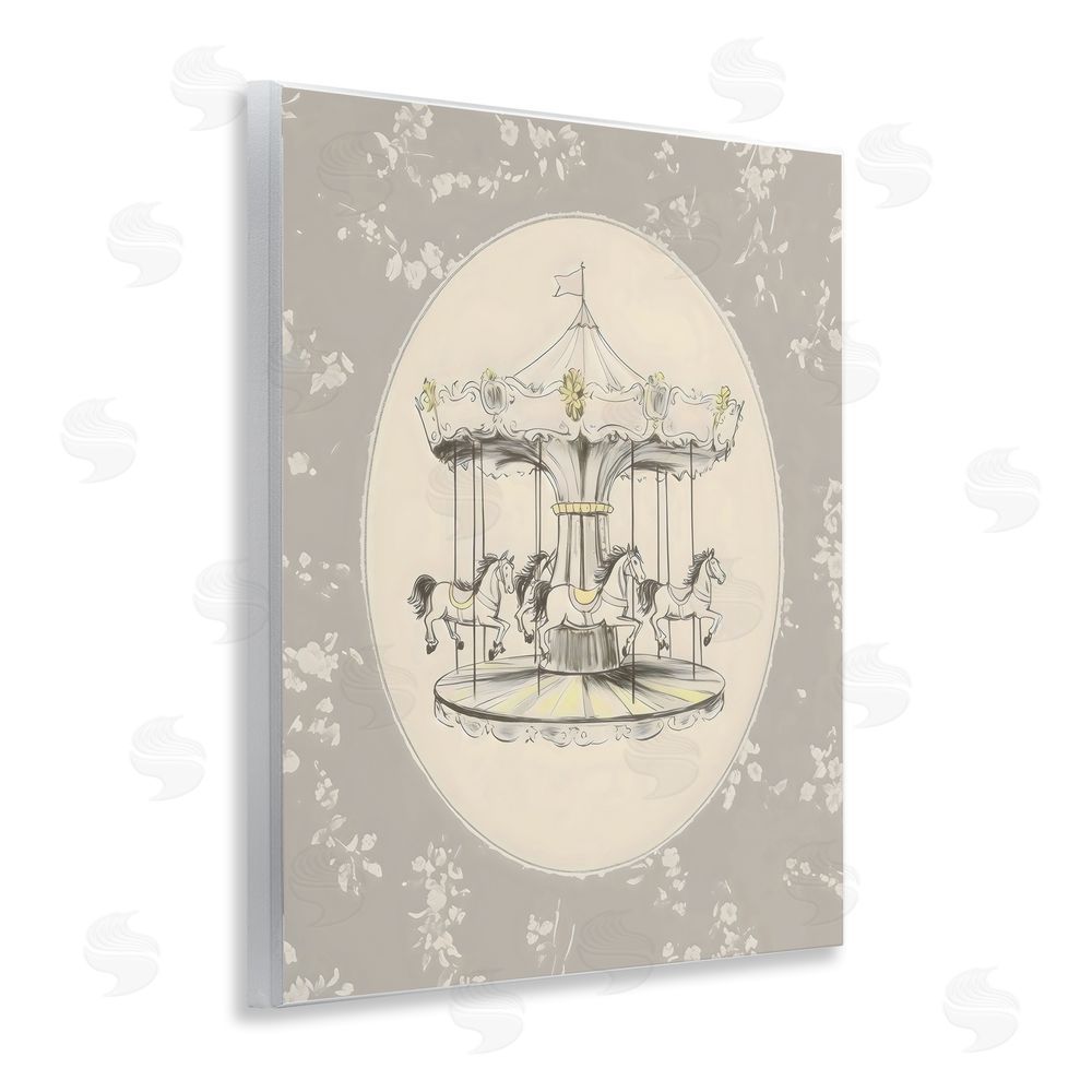 Arlington Prints Gentle Floral Carousel Wooden Wall Plaque Art Print