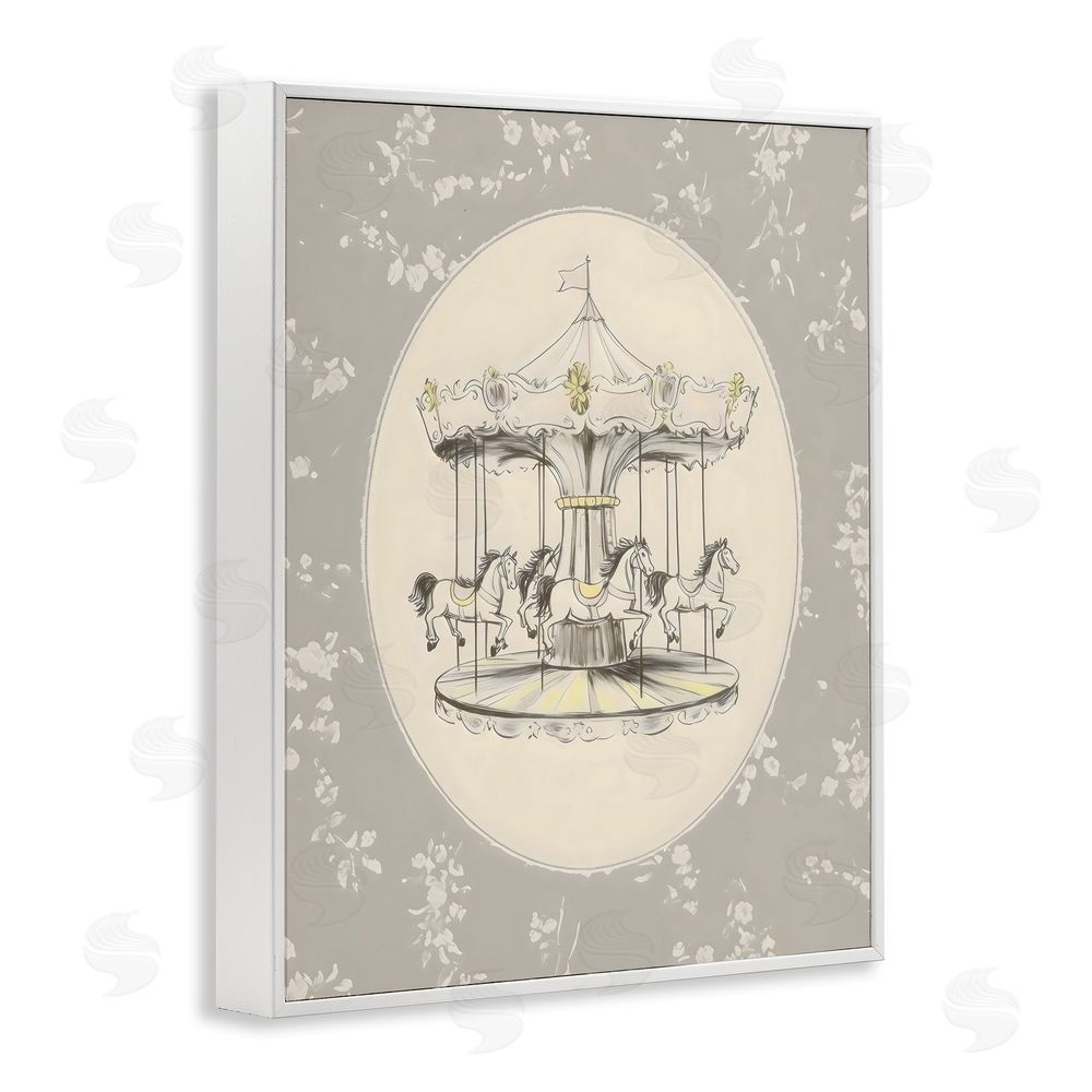 Arlington Prints Gentle Floral Carousel White Framed Giclee Wall Art Print