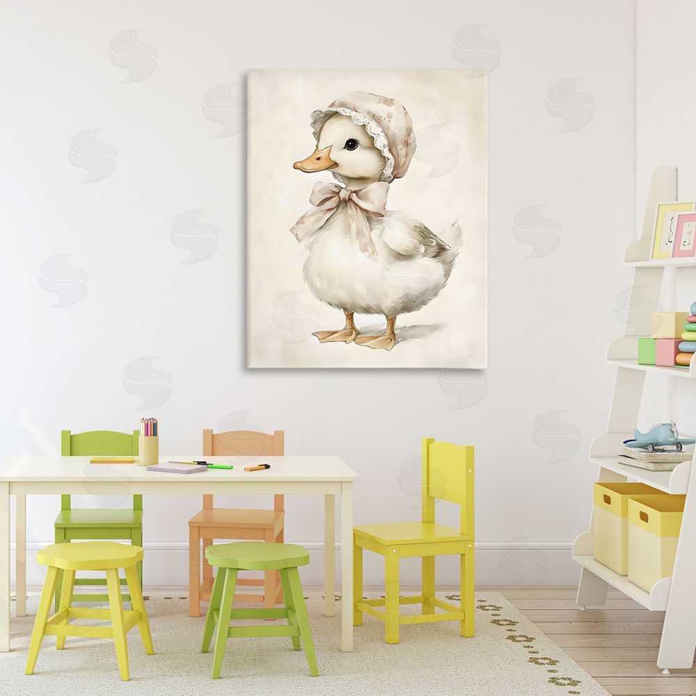 Arlington Prints Duck Wearing Bonnet Stretched Canvas Wall Art in Room