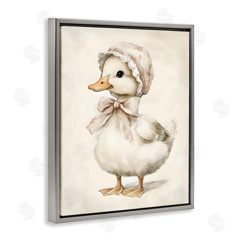 Arlington Prints Duck Wearing Bonnet Gray Floating Frame Canvas Wall Art