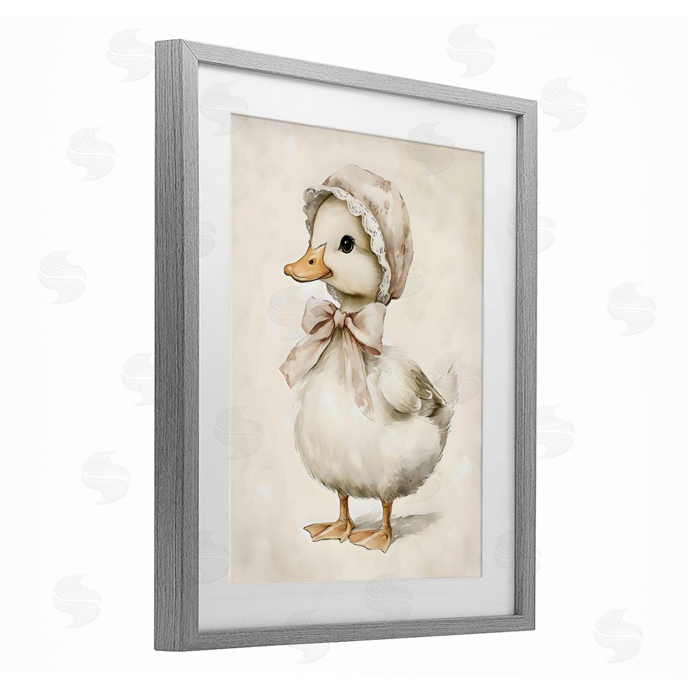 Arlington Prints Duck Wearing Bonnet Gray Framed Print Under Glass with Mat Wall Art