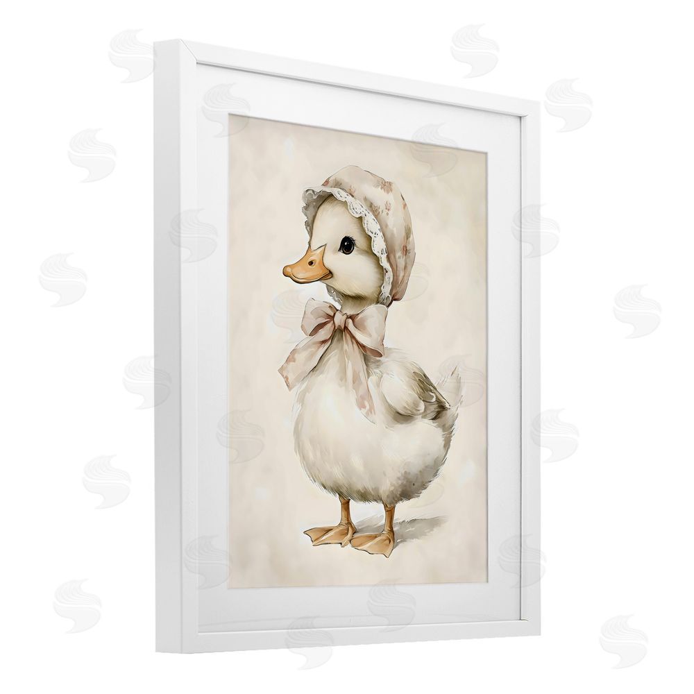 Arlington Prints Duck Wearing Bonnet White Framed Print Under Glass with Mat Wall Art