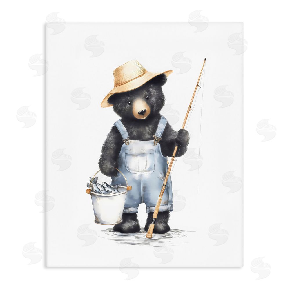 Arlington Prints Fishing Bear in Straw Hat Stretched Canvas Wall Art