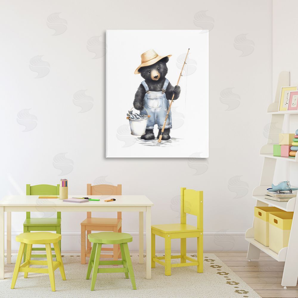 Arlington Prints Fishing Bear in Straw Hat Stretched Canvas Wall Art in Room