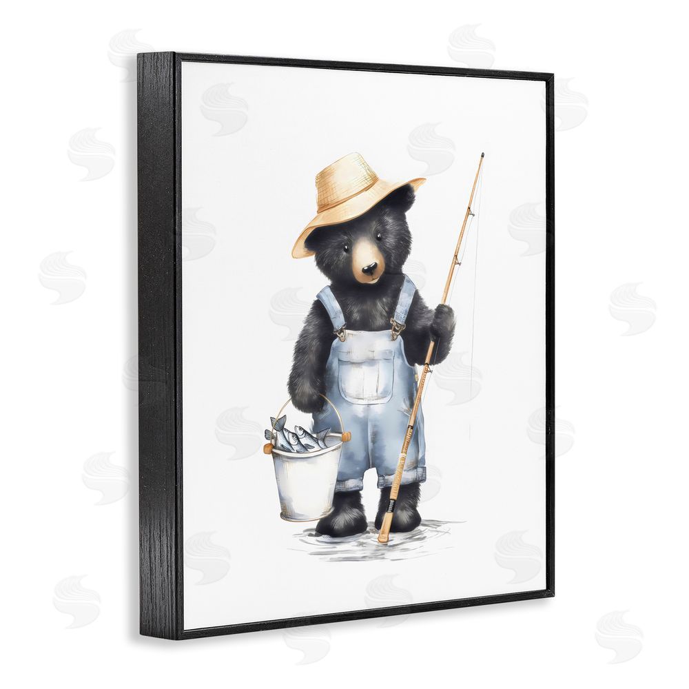 Arlington Prints Fishing Bear in Straw Hat Black Framed Giclee Wall Art