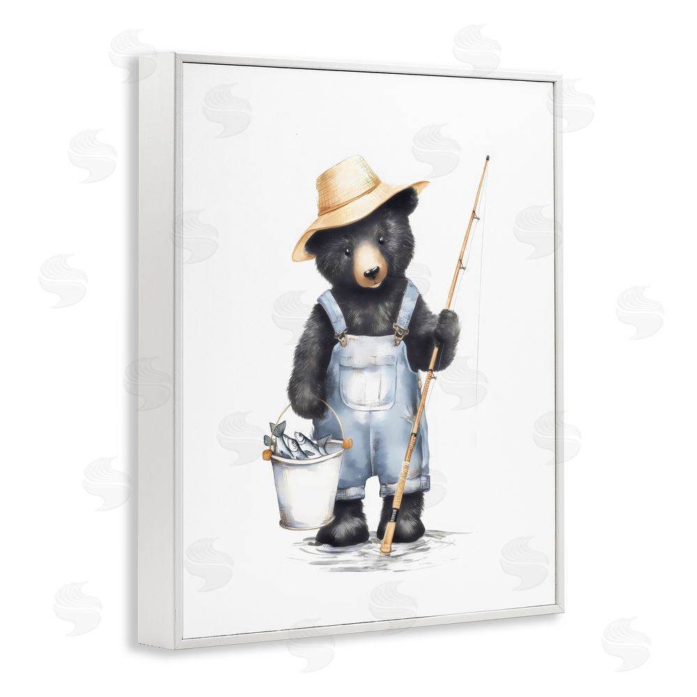 Arlington Prints Fishing Bear in Straw Hat White Framed Giclee Wall Art