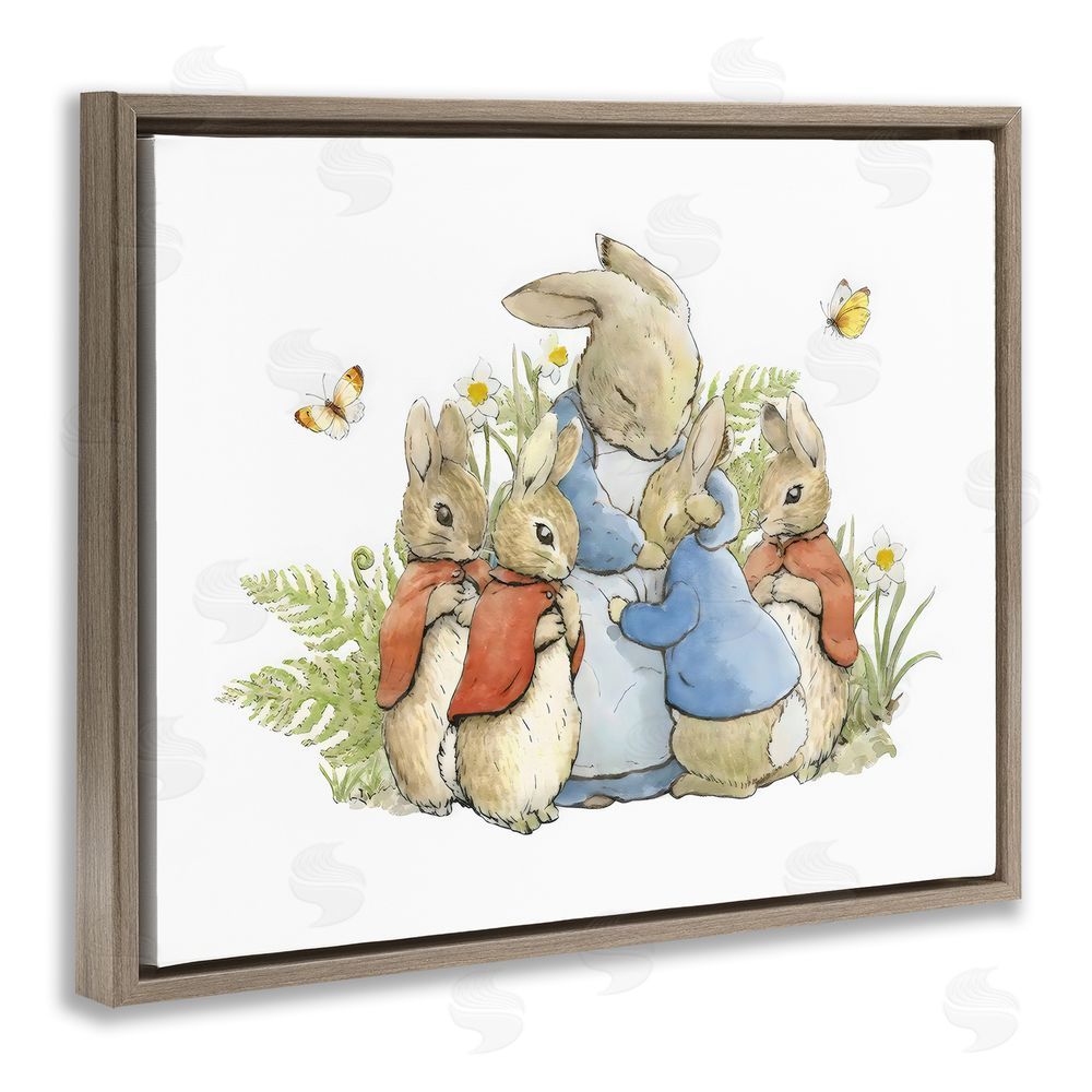 Arlington Prints Hugging Mother Rabbit Brown Floating Frame Canvas Wall Art