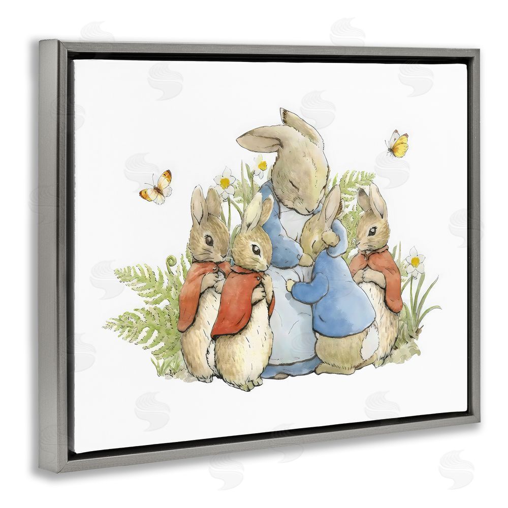 Arlington Prints Hugging Mother Rabbit Gray Floating Frame Canvas Wall Art