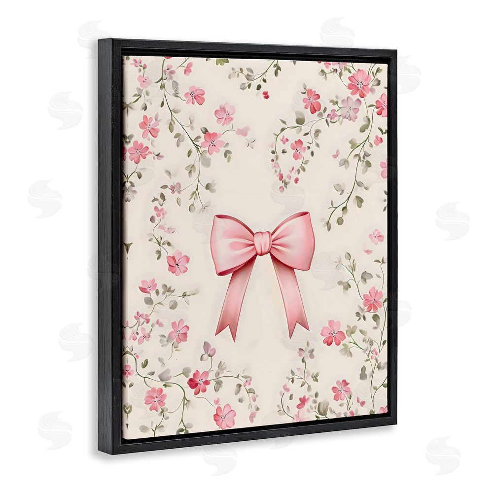 Arlington Prints Girly Ribbon Bow Black Floating Frame Canvas Wall Art