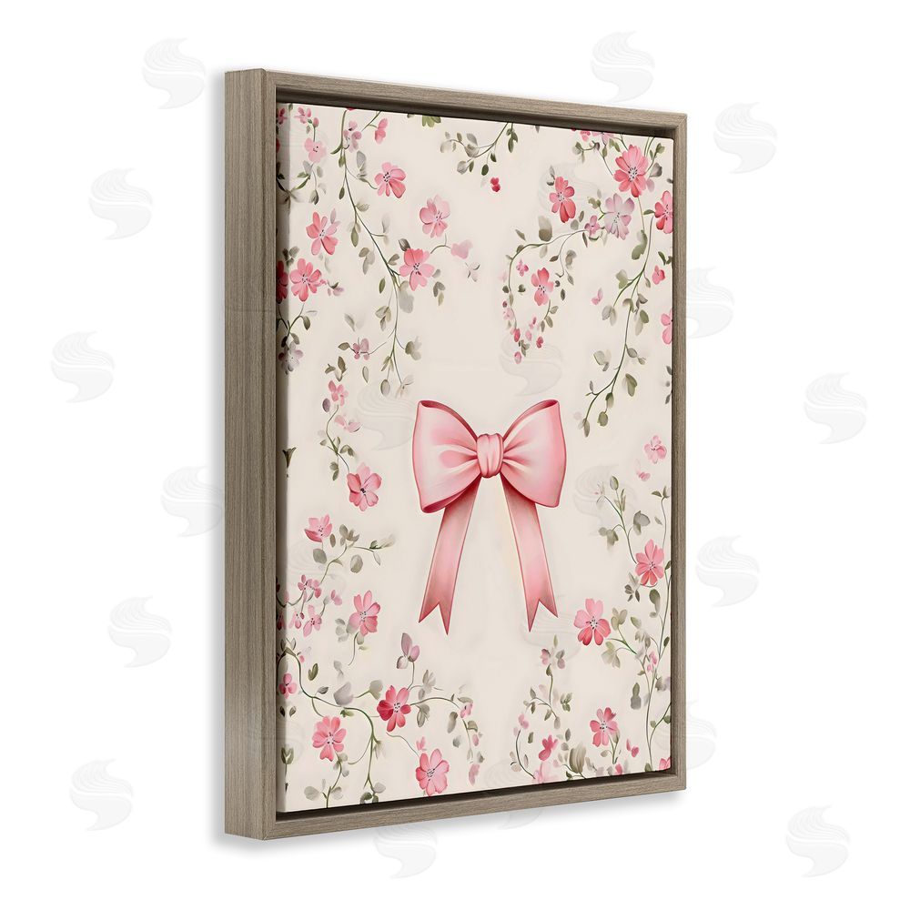 Arlington Prints Girly Ribbon Bow Brown Floating Frame Canvas Wall Art