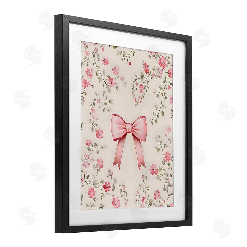 Arlington Prints Girly Ribbon Bow Black Framed Print Under Glass with Mat Wall Art
