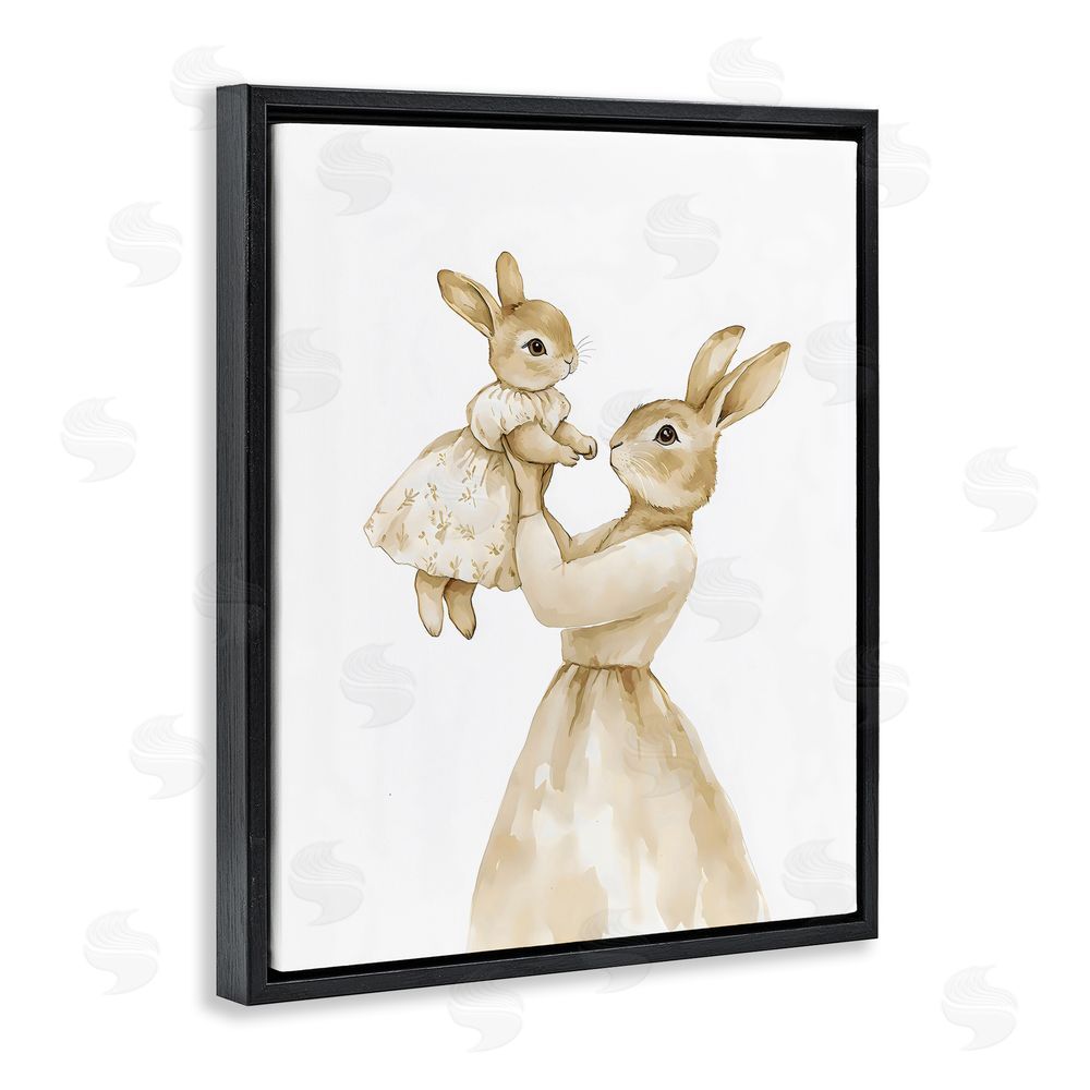 Arlington Prints Tender Mama Rabbit Black Floating Frame Canvas Wall Art Print