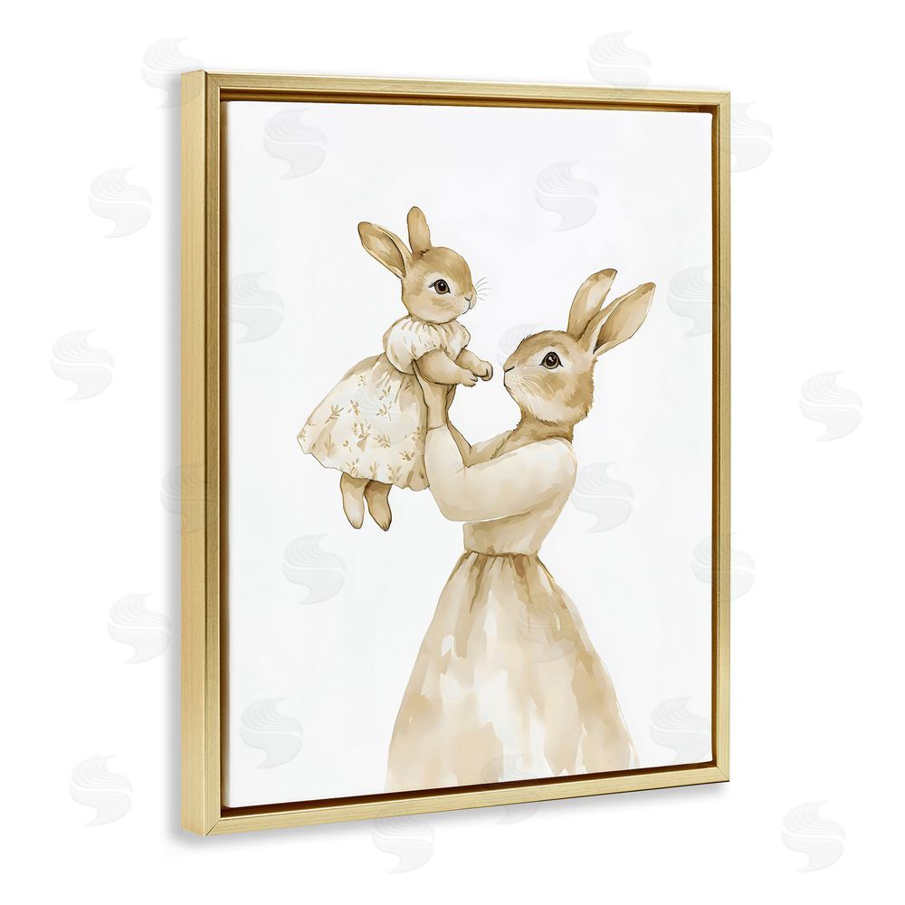 Arlington Prints Tender Mama Rabbit Gold Floating Frame Canvas Wall Art Print
