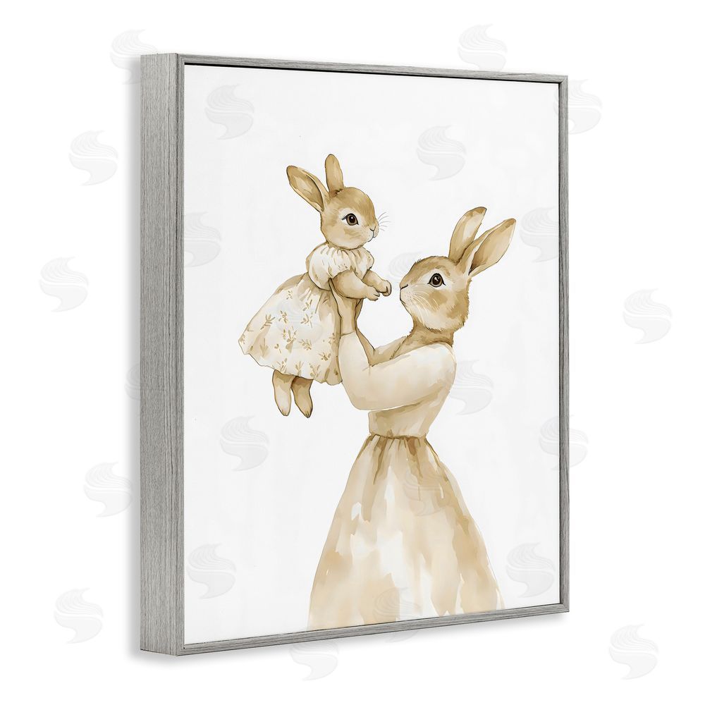 Arlington Prints Tender Mama Rabbit Gray Framed Giclee Wall Art Print