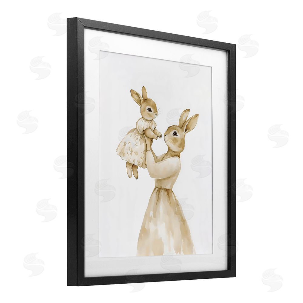 Arlington Prints Tender Mama Rabbit Black Framed Print Under Glass Wall Art
