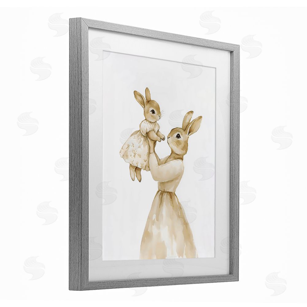 Arlington Prints Tender Mama Rabbit Gray Framed Print Under Glass Wall Art