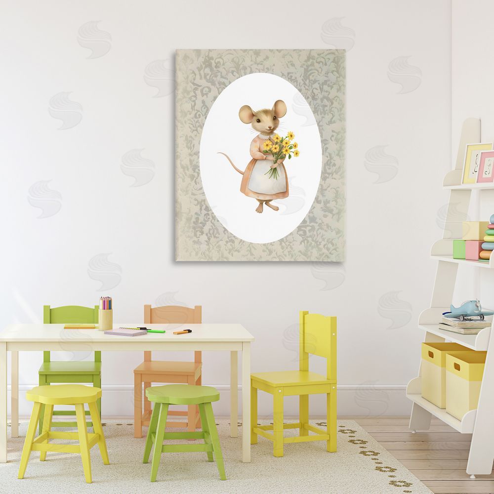 Arlington Prints Little Mouse with Flowers Stretched Canvas Wall Art in Room