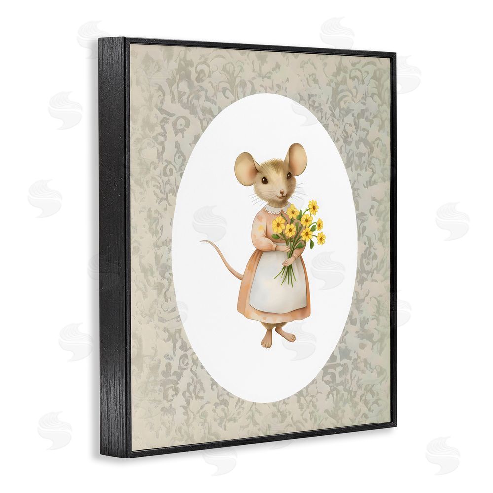 Arlington Prints Little Mouse with Flowers Blacked Framed Giclee Wall Art Print