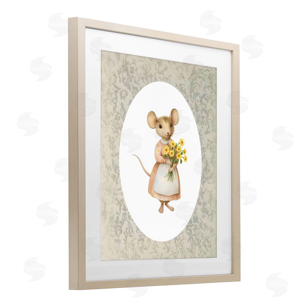 Arlington Prints Little Mouse with Flowers Brown Framed Print Under Glass with Mat Wall Art