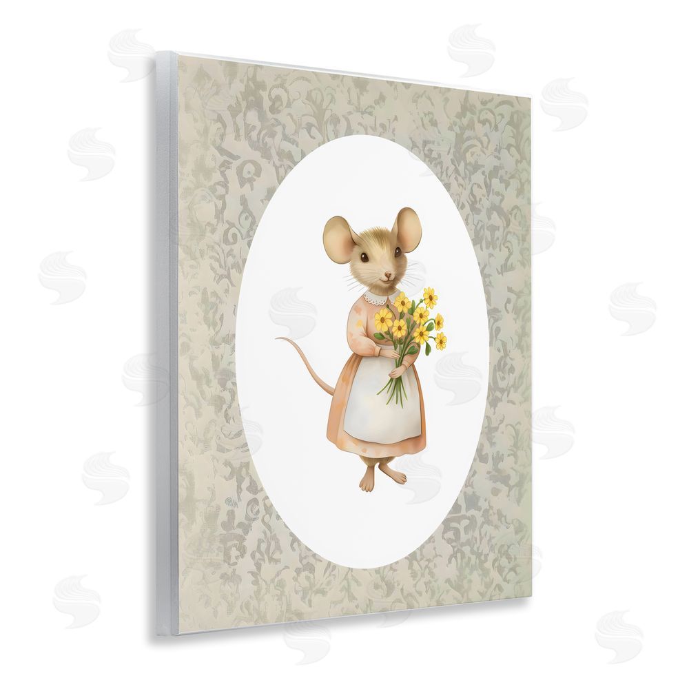 Arlington Prints Little Mouse with Flowers Wooden Wall Plaque Art Print