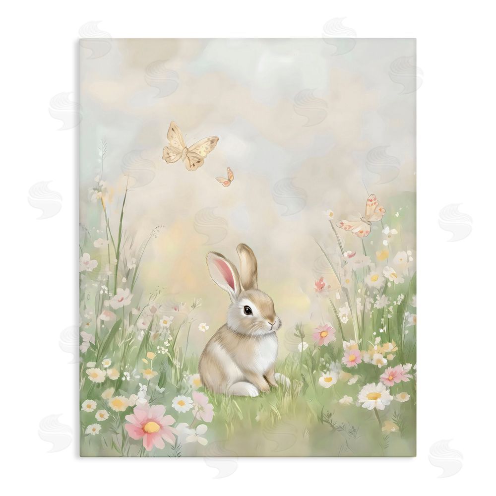 Arlington Prints Nursery Bunny in Meadow Stretched Canvas Wall Art Print