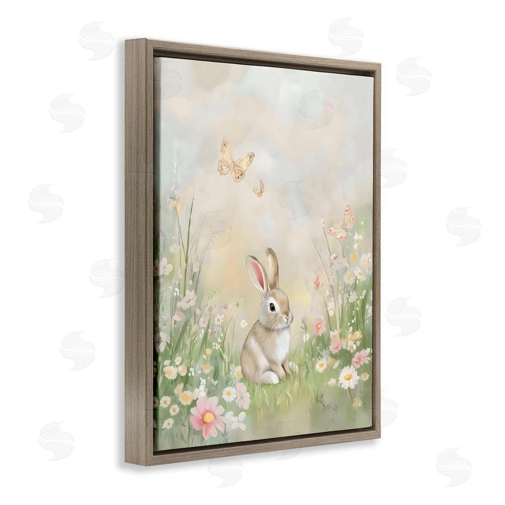 Arlington Prints Nursery Bunny in Meadow Brown Floating Frame Canvas Wall Art Print