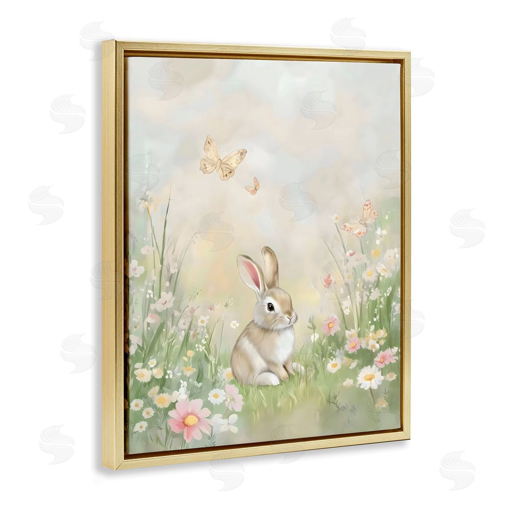 Arlington Prints Nursery Bunny in Meadow Gold Floating Frame Canvas Wall Art Print