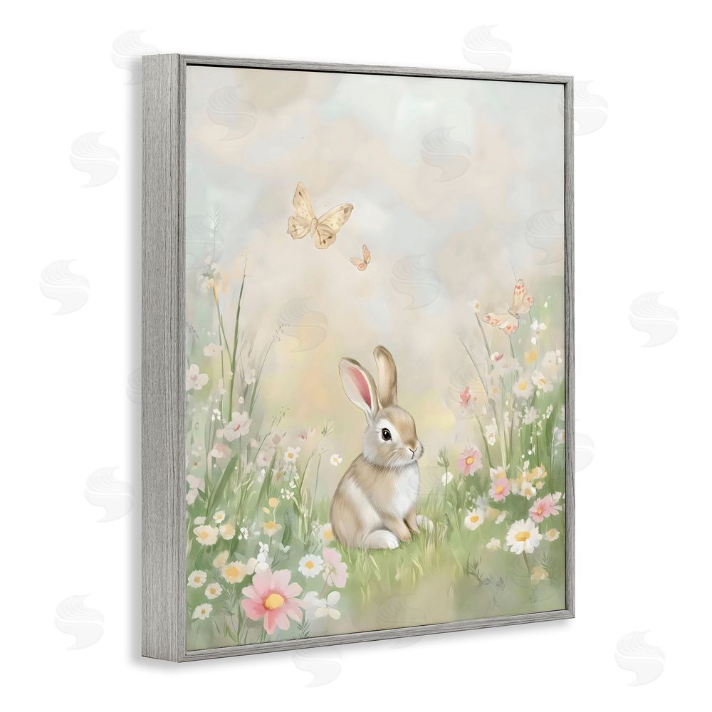 Arlington Prints Nursery Bunny in Meadow Gray Framed Giclee Wall Art Print