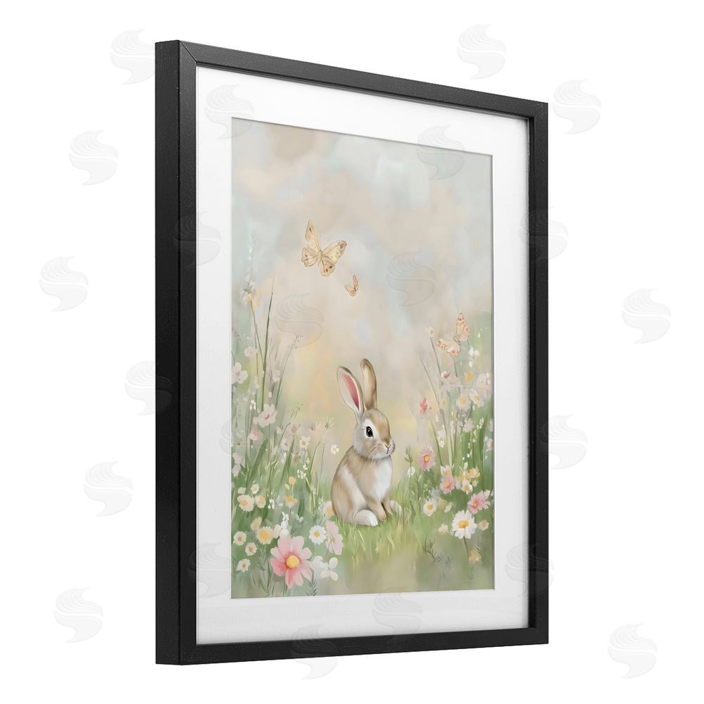 Arlington Prints Nursery Bunny in Meadow Black Framed Print Under Glass Wall Art