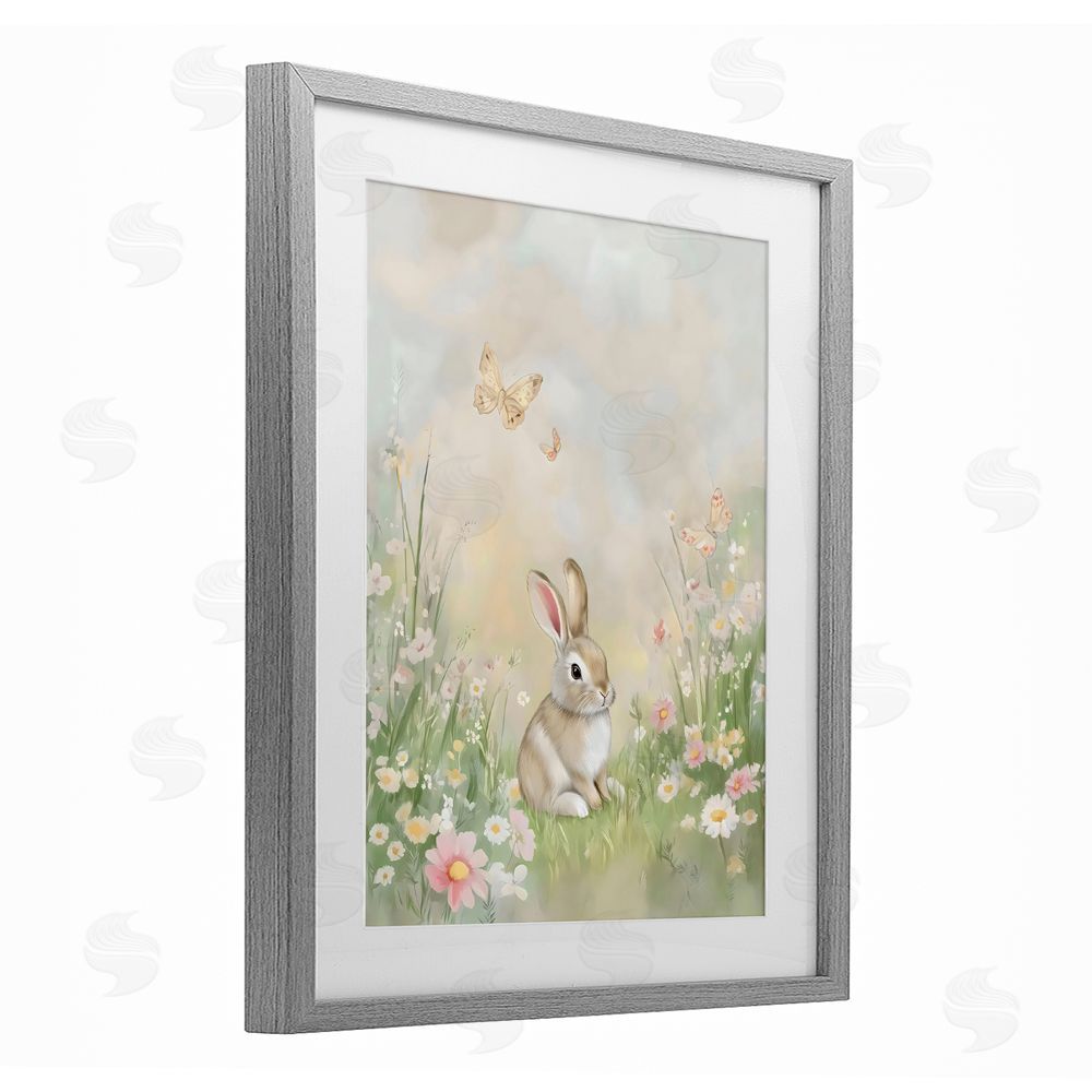 Arlington Prints Nursery Bunny in Meadow Gray Framed Print Under Glass Wall Art