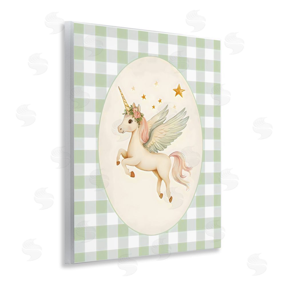 Arlington Prints Winged Unicorn over Green Gingham Wall Plaque Printed Art