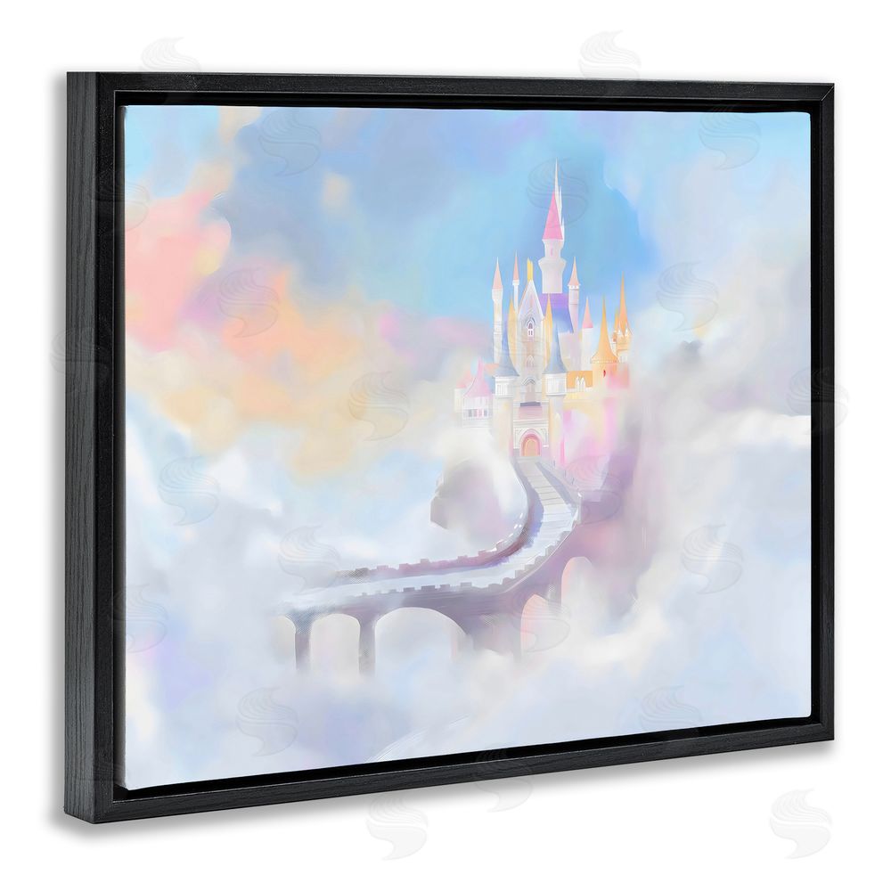 Arlington Prints Enchanted Bridge To Castle Black Floating Framed Canvas Wall Art