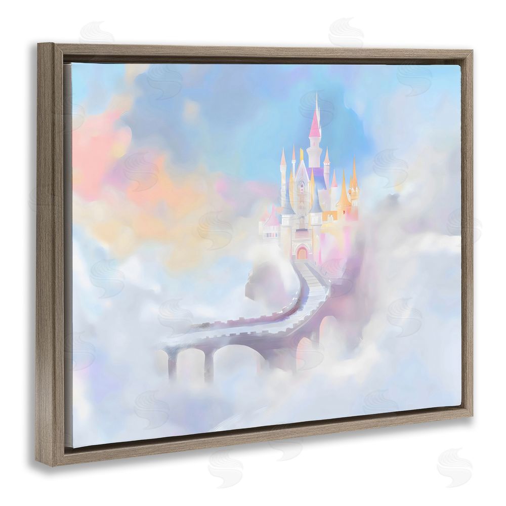 Arlington Prints Enchanted Bridge To Castle Brown Floating Framed Canvas Wall Art
