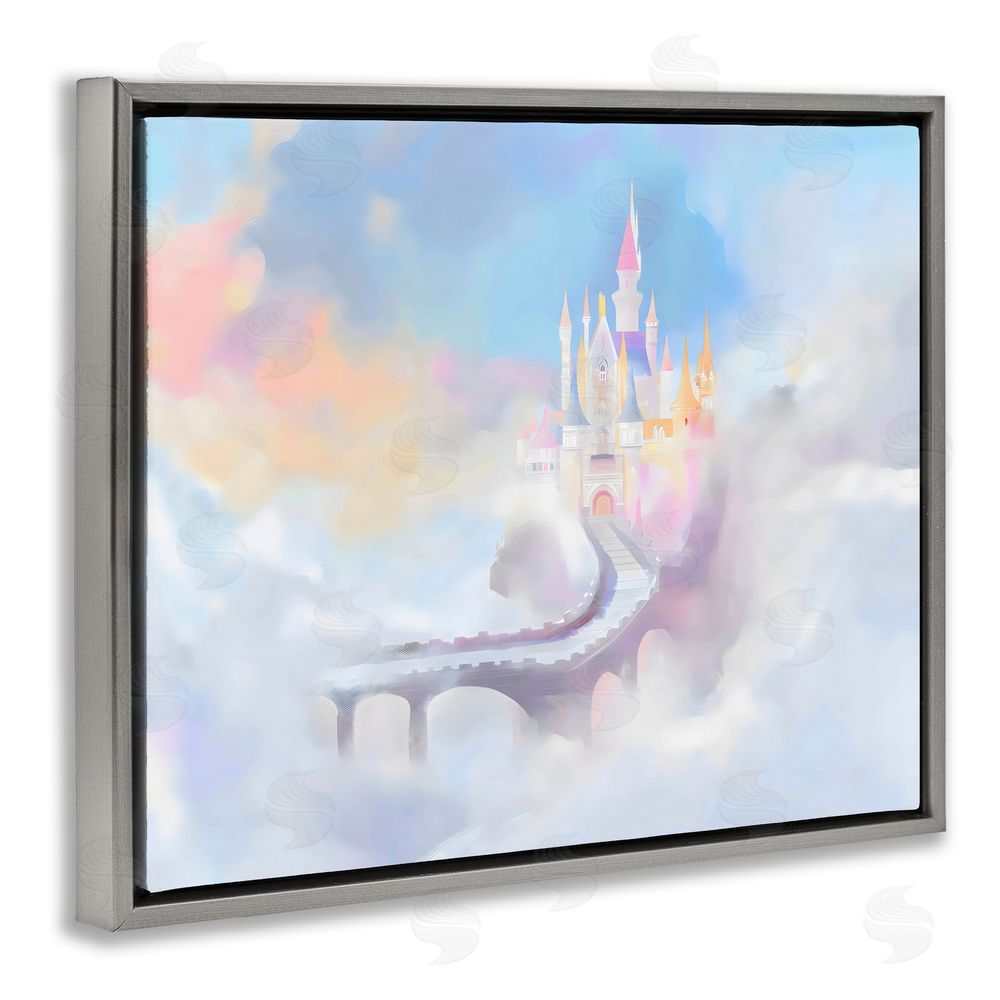 Arlington Prints Enchanted Bridge To Castle Gray Floating Framed Canvas Wall Art