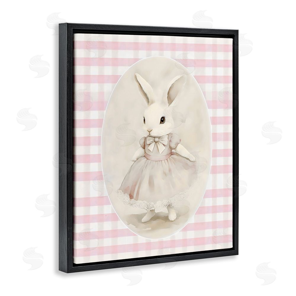 Arlington Prints Sweet Pink Girl Bunny Black Floating Frame Canvas Wall Art Print
