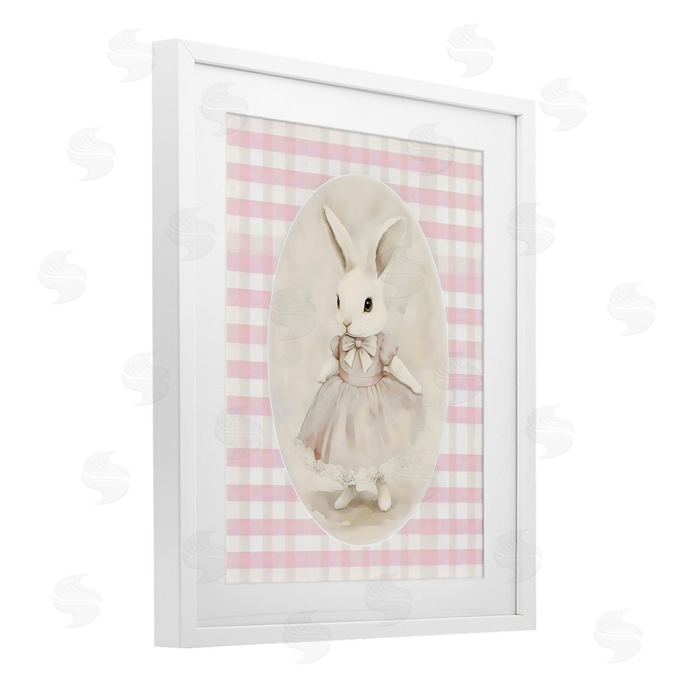 Arlington Prints Sweet Pink Girl Bunny White Framed Print Under Glass Wall Art