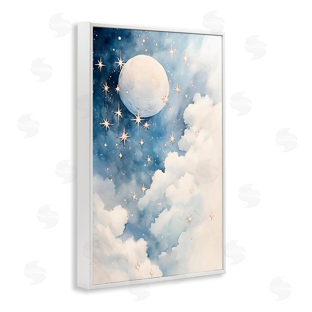 Creative Studio Starry Night with Dreamy Clouds White Framed Giclee Wall Art Print