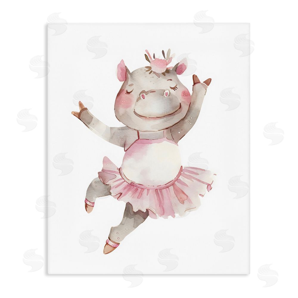 LSR Design Studio Ballerina Hippo in Tutu Stretched Canvas Wall Art Print