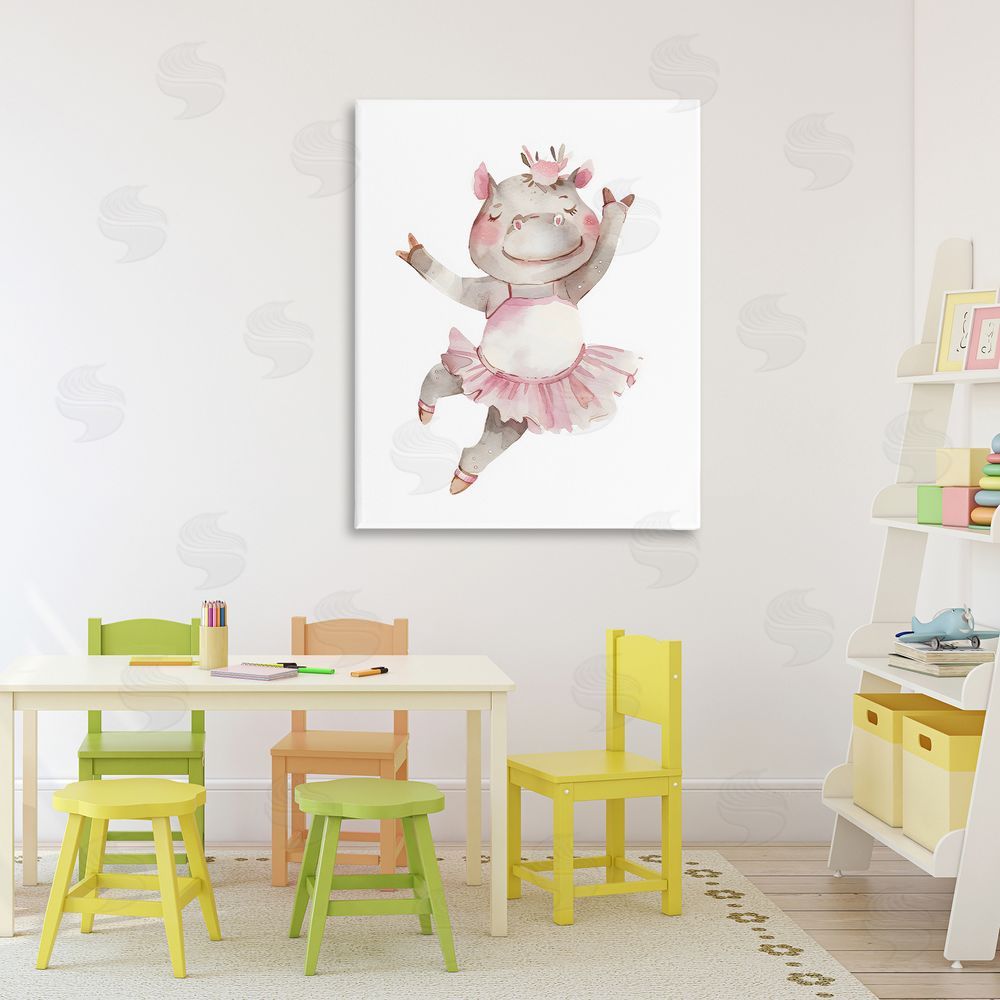 LSR Design Studio Ballerina Hippo in Tutu Stretched Canvas Wall Art Print in Room