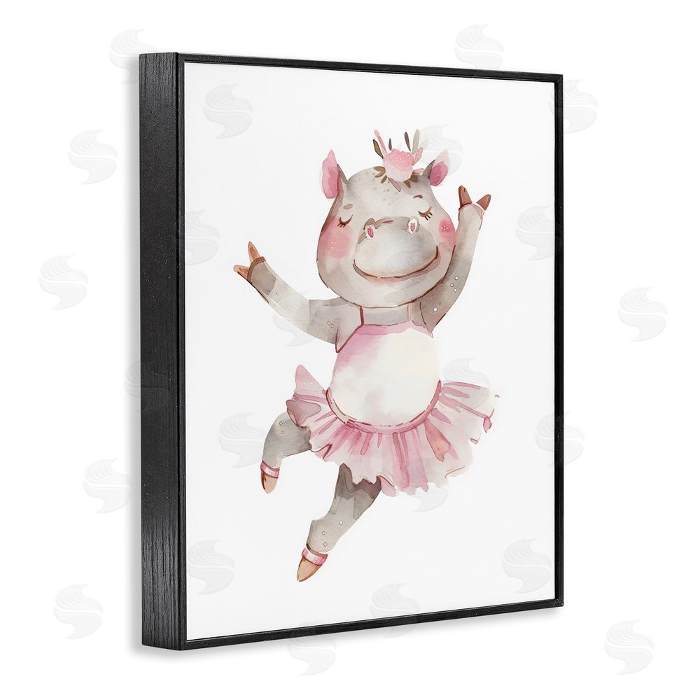 LSR Design Studio Ballerina Hippo in Tutu Black Framed Giclee Wall Art Print