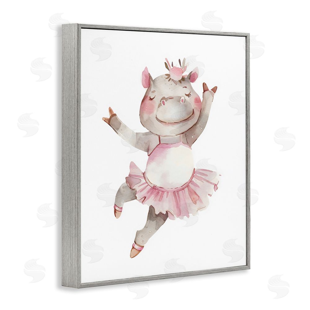 LSR Design Studio Ballerina Hippo in Tutu Gray Framed Giclee Wall Art Print