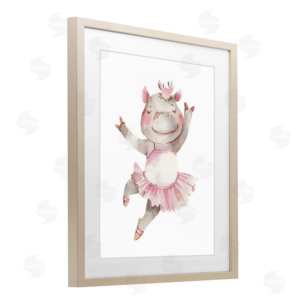 LSR Design Studio Ballerina Hippo in Tutu Brown Framed Print Under Glass with Matting Wall Art