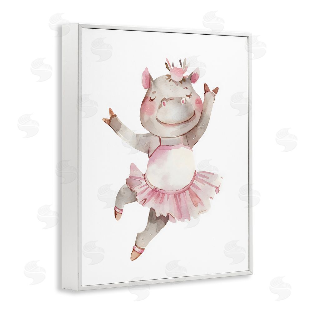 LSR Design Studio Ballerina Hippo in Tutu White Framed Giclee Wall Art Print