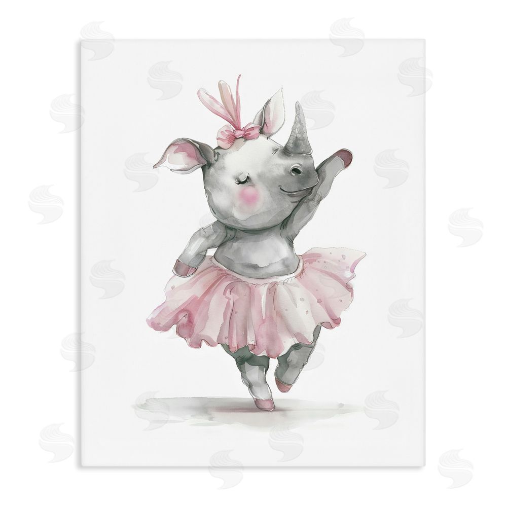 LSR Design Studio Ballerina Rhino in Pink Tutu Stretched Canvas Wall Art Print