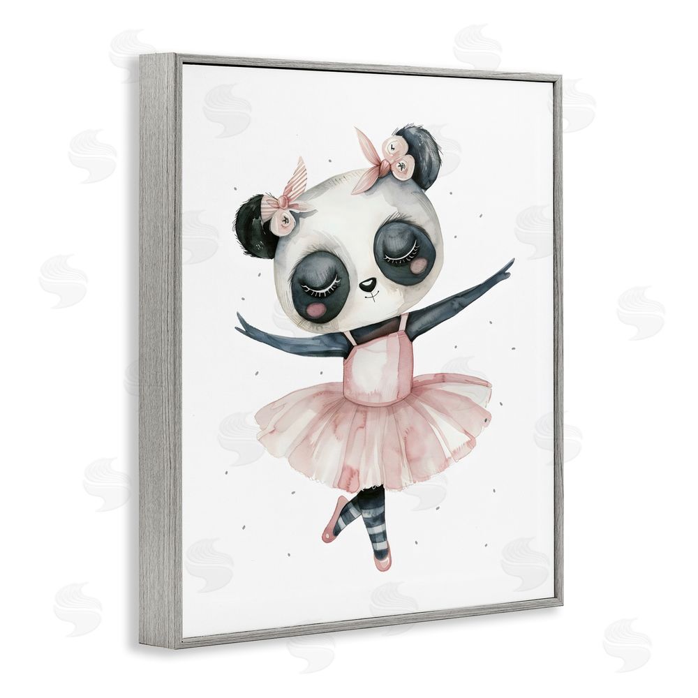 LSR Design Studio Ballerina Panda in Pink Tutu Gray Framed Giclee Wall Art Print