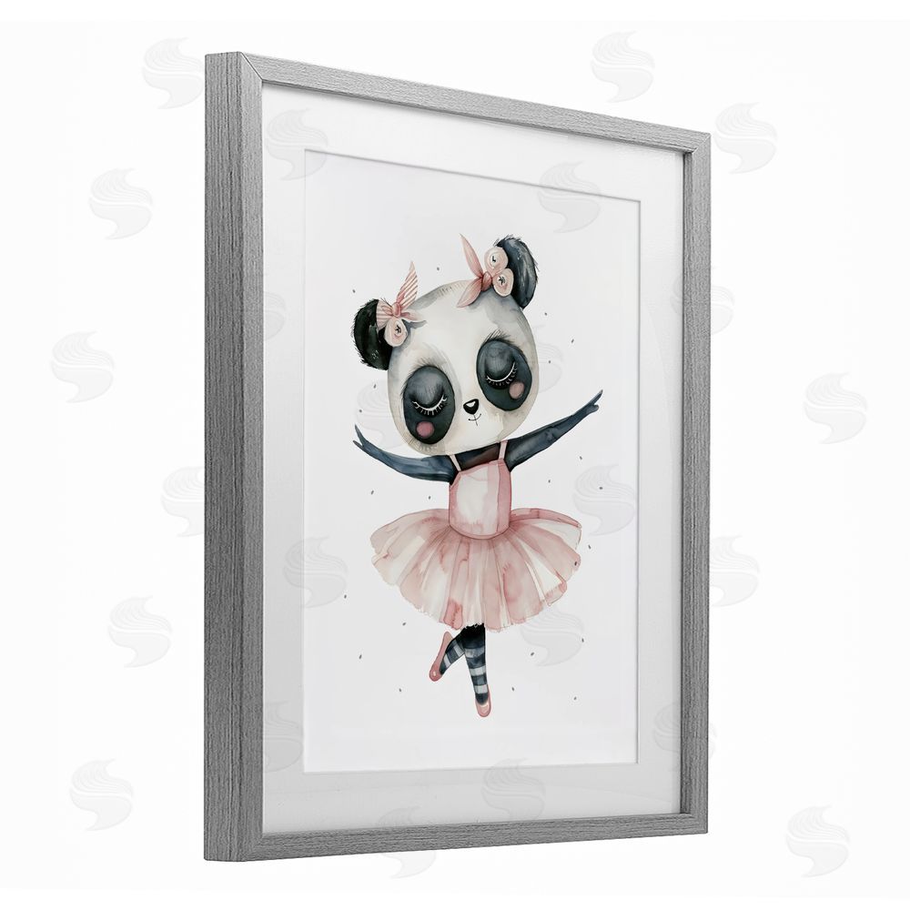 LSR Design Studio Ballerina Panda in Pink Tutu Gray Framed Print Under Glass with Matting Wall Art